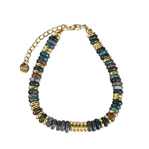 Moss Agate Boho Bracelet Handmade Gold Beaded Jewelry